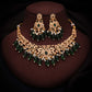 Tehzeeb Creations Gold-Polished Green Colour Necklace With Stud - Swadesiicart