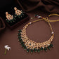 Tehzeeb Creations Gold-Polished Green Colour Necklace With Stud - Swadesiicart