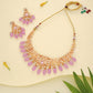 Tehzeeb Creations Gold-Polished Lavender Colour Necklace With Stud - Swadesiicart