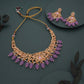 Tehzeeb Creations Gold-Polished Lavender Colour Necklace With Stud - Swadesiicart