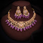 Tehzeeb Creations Gold-Polished Lavender Colour Necklace With Stud - Swadesiicart