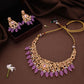 Tehzeeb Creations Gold-Polished Lavender Colour Necklace With Stud - Swadesiicart