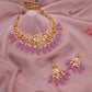 Tehzeeb Creations Gold-Polished Lavender Colour Necklace With Stud - Swadesiicart