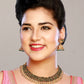 Aadita Gold-Polished Green Pearls Beaded Choker Jewellery Set | Swadesiicart