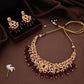Tehzeeb Creations Gold-Polished Maroon & Green Colour Necklace With Stud - Swadesiicart