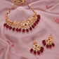 Tehzeeb Creations Gold-Polished Maroon & Green Colour Necklace With Stud - Swadesiicart