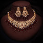 Tehzeeb Creations Gold-Polished Maroon & Green Colour Necklace With Stud - Swadesiicart