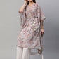 Ahalyaa Women Grey Georgette Floral Printed Kaftan Kurta | Swadesiicart