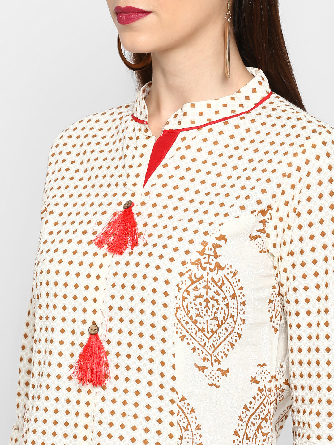 NOZ2TOZ Women's Off-White A-Line Kurta- (1pc set) - Swadesiicart