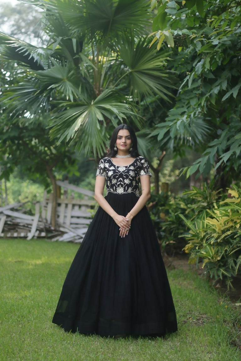 Jyoti Fashion Women's Black Sequins Embroidered Faux Georgette Anarkali Dress | Swadesiicart