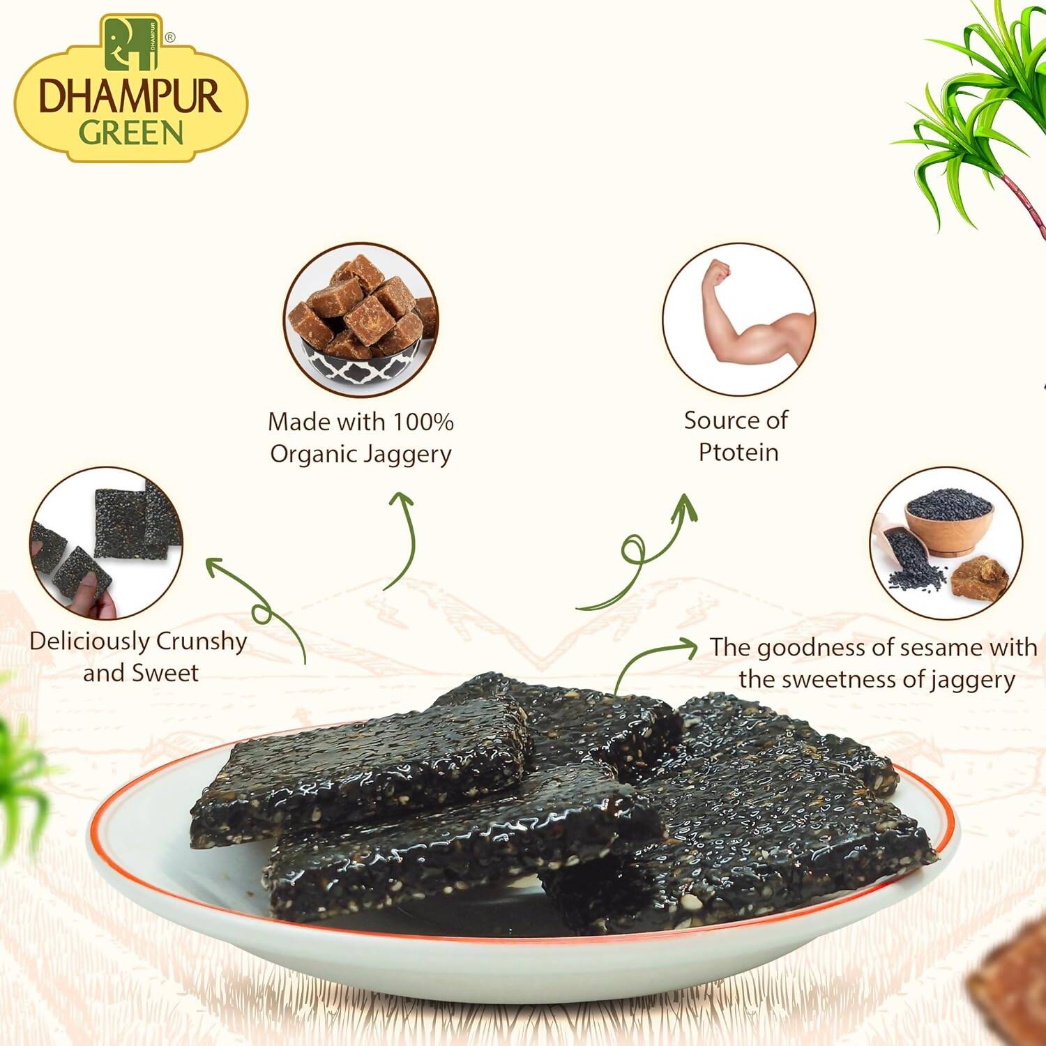 Dhampur Green Black Sesame Chikki | Swadesiicart