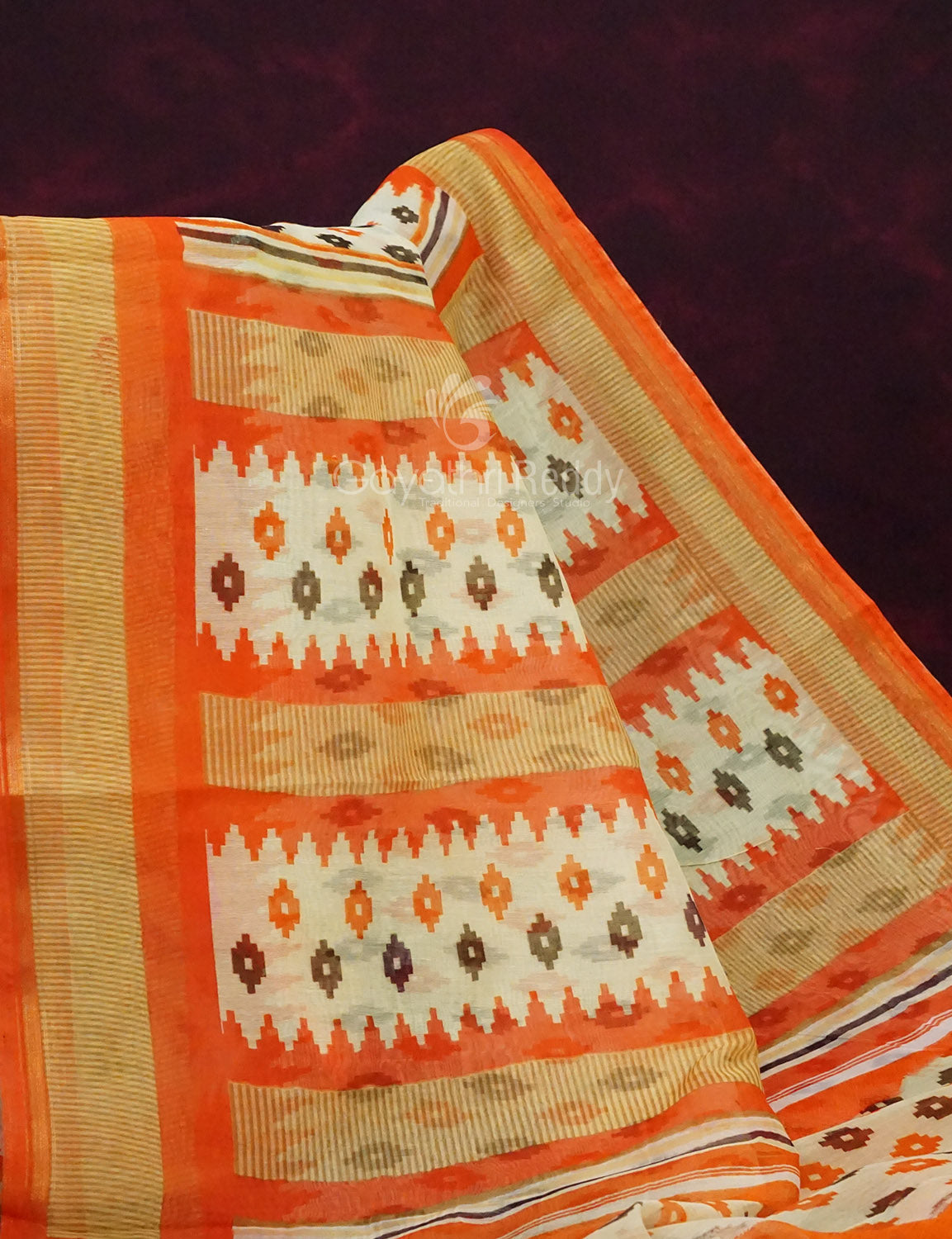 Combo of Off White and Orange Patan Patola Semi Chanderi Saree By Gayathri Reddy Designer Studio | Swadesiicart