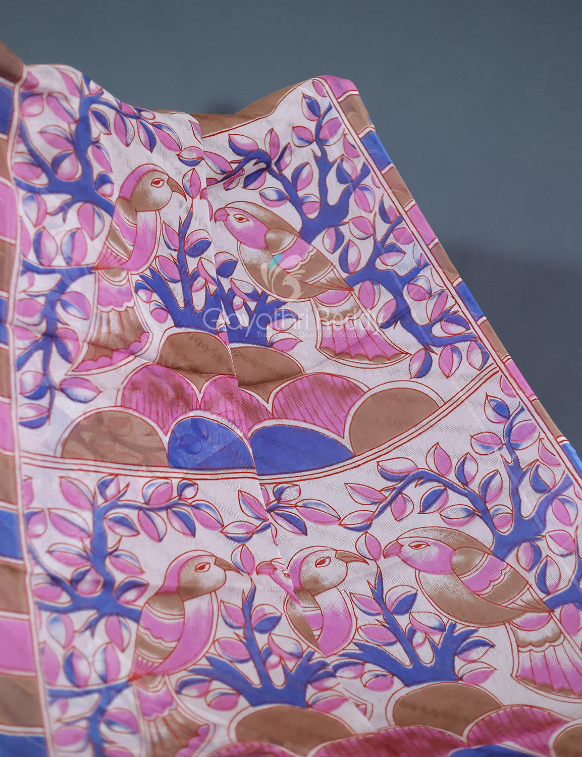 Shades Of Chikoo With Off-White Colour Leheriya Georgette Saree By Gayathri Reddy Designer Studio | Swadesiicart