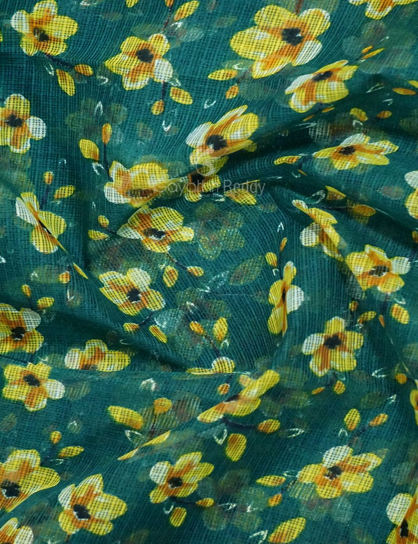 Peacock Green Colour Block Print Pure Kota Cotton Saree By Gayathri Reddy Designer Studio | Swadesiicart