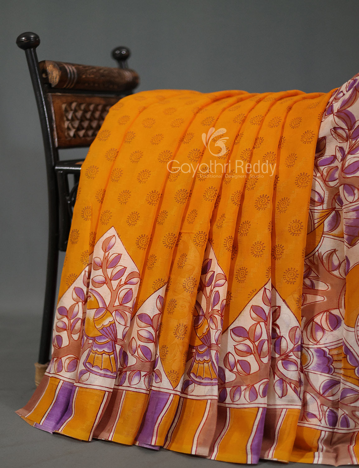 Orange With Off White Colour Leheriya Georgette Saree By Gayathri Reddy Designer Studio | Swadesiicart