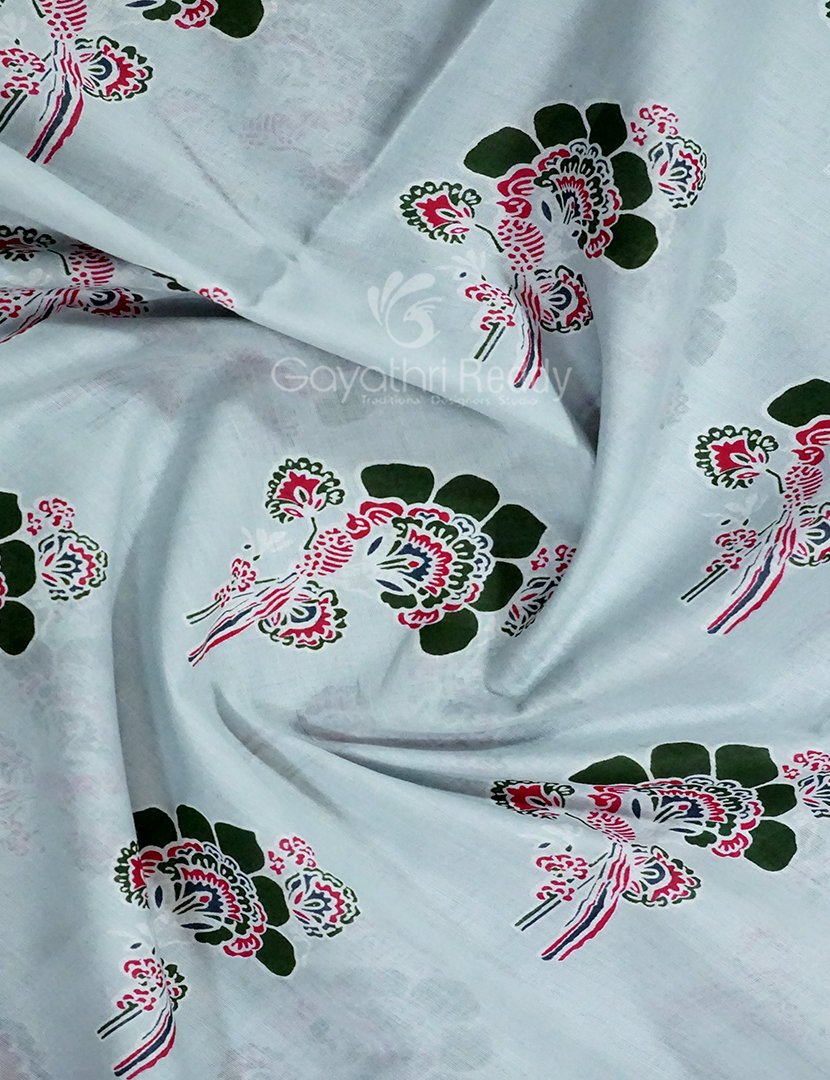 Block Print Light Pista Coloured Mulmul Cotton Saree By Gayathri Reddy Designer Studio | Swadesiicart