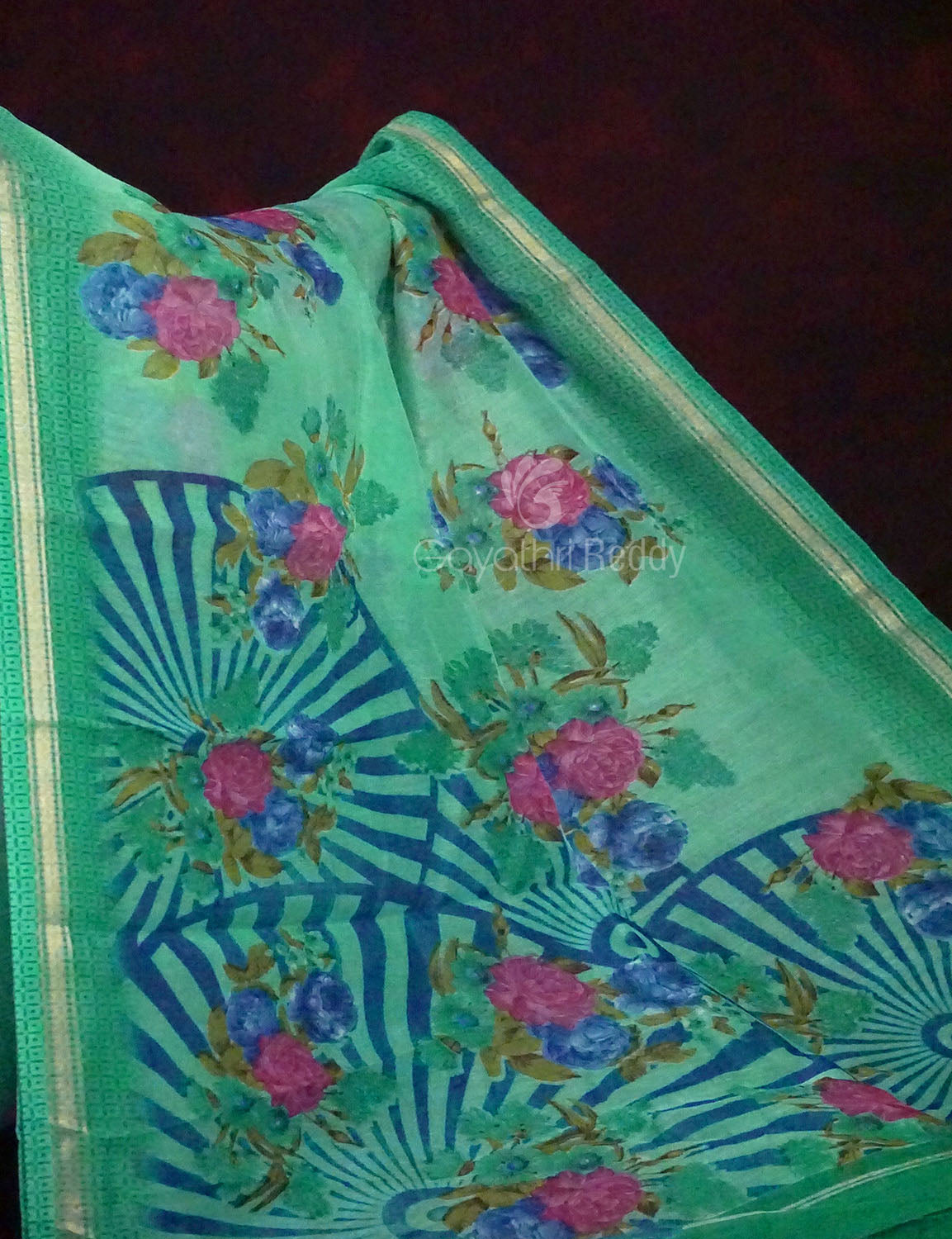 Rama Green Floral Design Semi Chanderi Saree By Gayathri Reddy Designer Studio | Swadesiicart