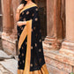 Joban Fashion Black Crepe Chiffon Pure Handloom Banarasi Silk Saree | Swadesiicart