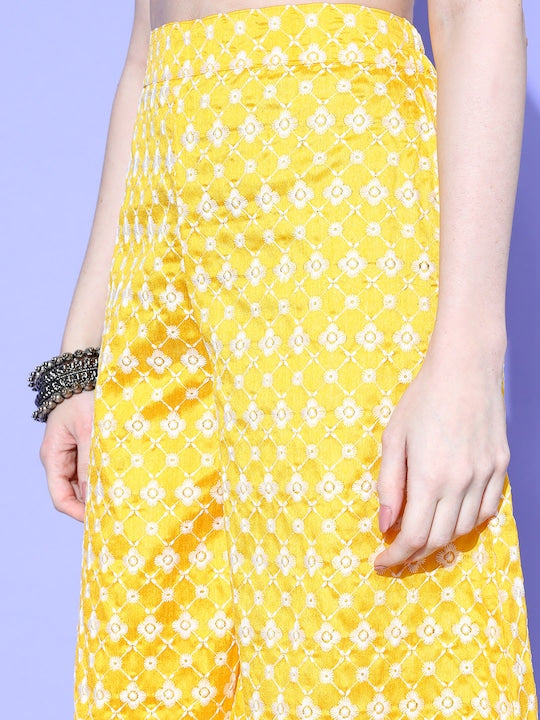 InWeave Women's Light Yellow Mirror Work Oneshoulder Kurta Set - Swadesiicart