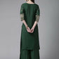 Ahalyaa Womens Dark Green Chanderi Gold Foil Printed Kurta Palazzo Set | Swadesiicart