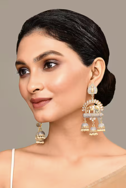 Elephant Shape Gray Jhumki Drop Earrings for Womens by House of Ree | Swadesiicart