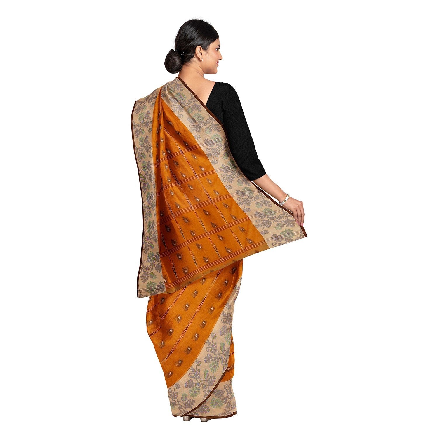 Exclusive Collection 100% Pure Cotton Orange Tant Saree With Hand Weaving Work - Swadesiicart