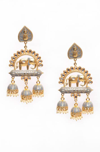 Elephant Shape Gray Jhumki Drop Earrings for Womens by House of Ree | Swadesiicart