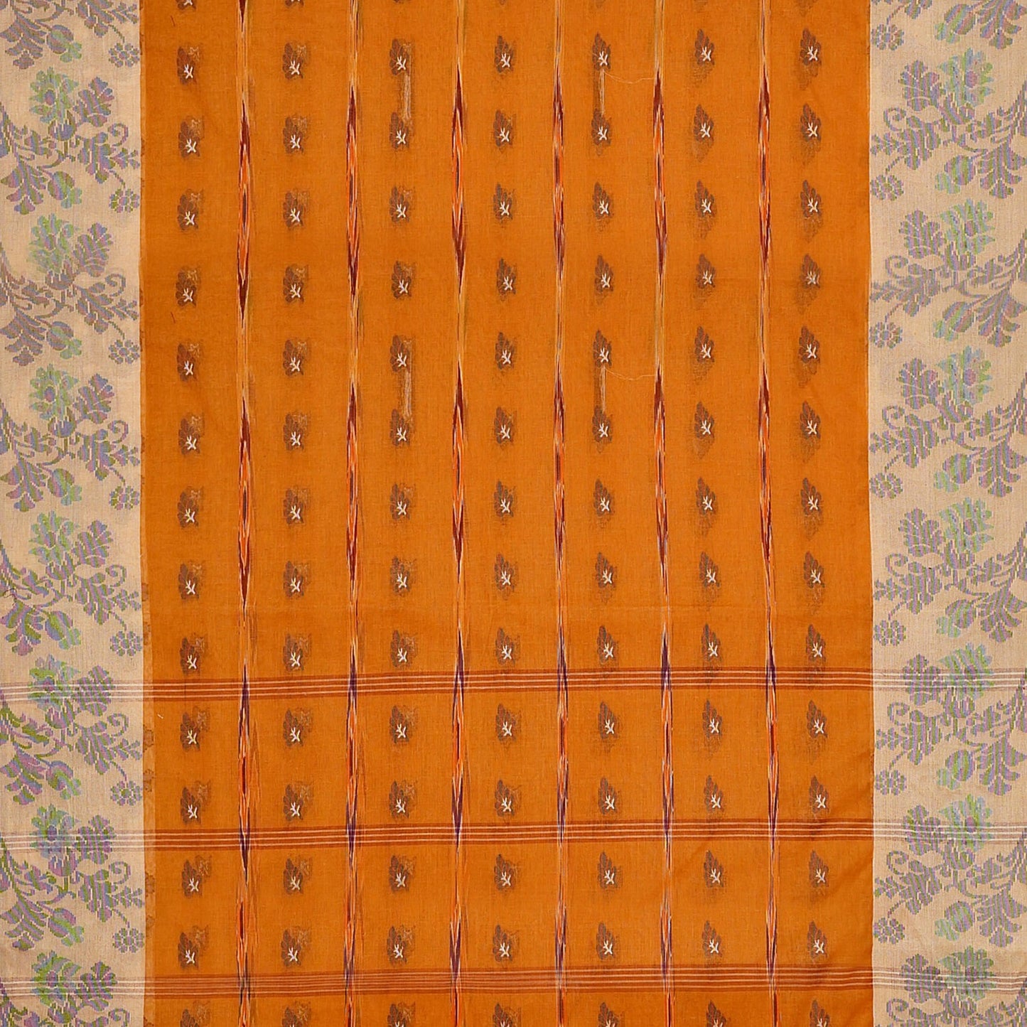Exclusive Collection 100% Pure Cotton Orange Tant Saree With Hand Weaving Work - Swadesiicart