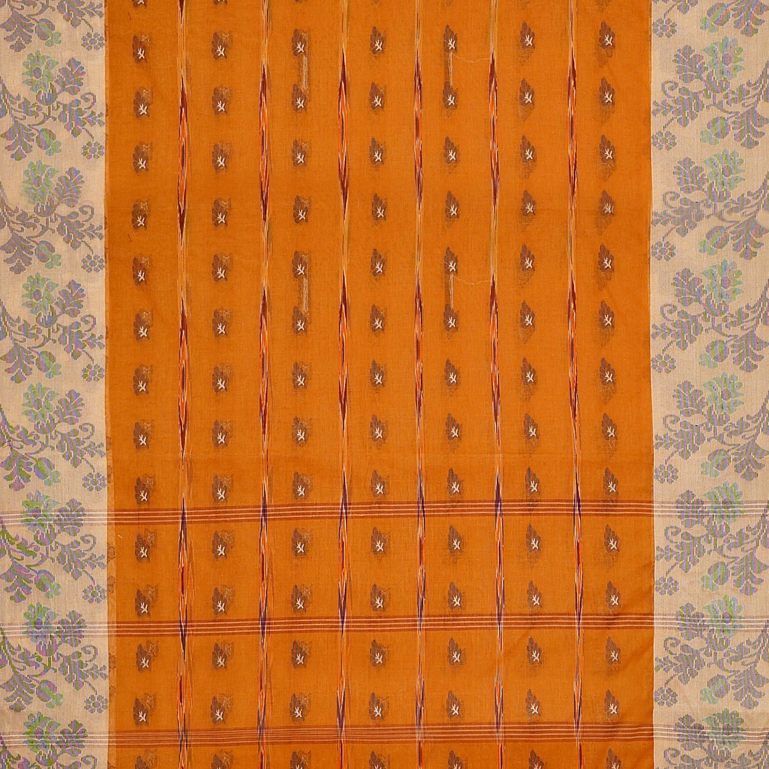 Exclusive Collection 100% Pure Cotton Orange Tant Saree With Hand Weaving Work - Swadesiicart