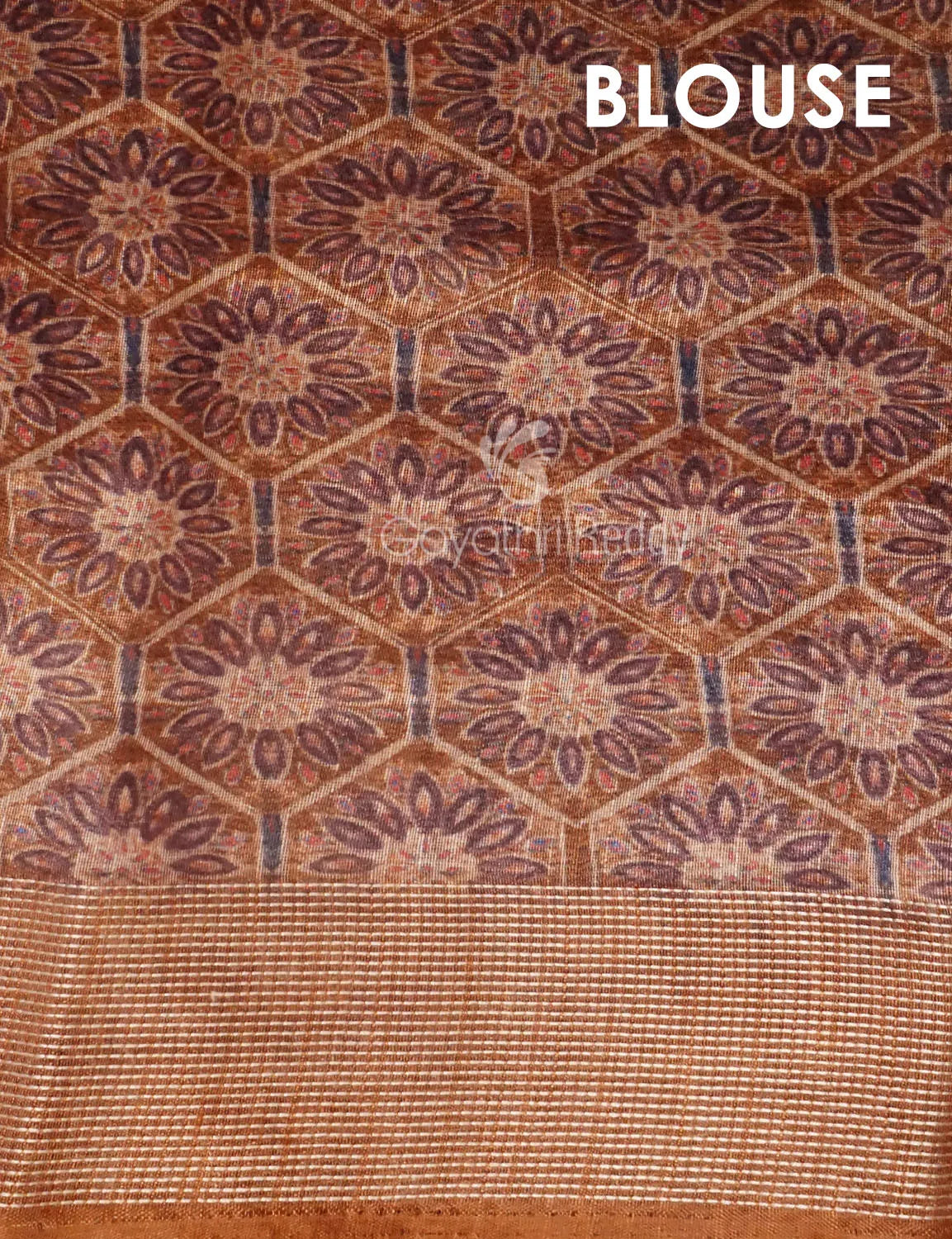 Wheat Colour All Over Print Semi Chanderi Saree By Gayathri Reddy Designer Studio | Swadesiicart