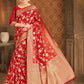 Vardha Crimson Red Woven Banarasi Saree | Swadesiicart