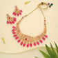 Tehzeeb Creations Gold-Polished Pink Colour Necklace With Stud - Swadesiicart