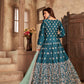 Anaita Teal Embroidered Art Silk Anarkali Suit