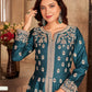 Anaita Teal Embroidered Art Silk Anarkali Suit