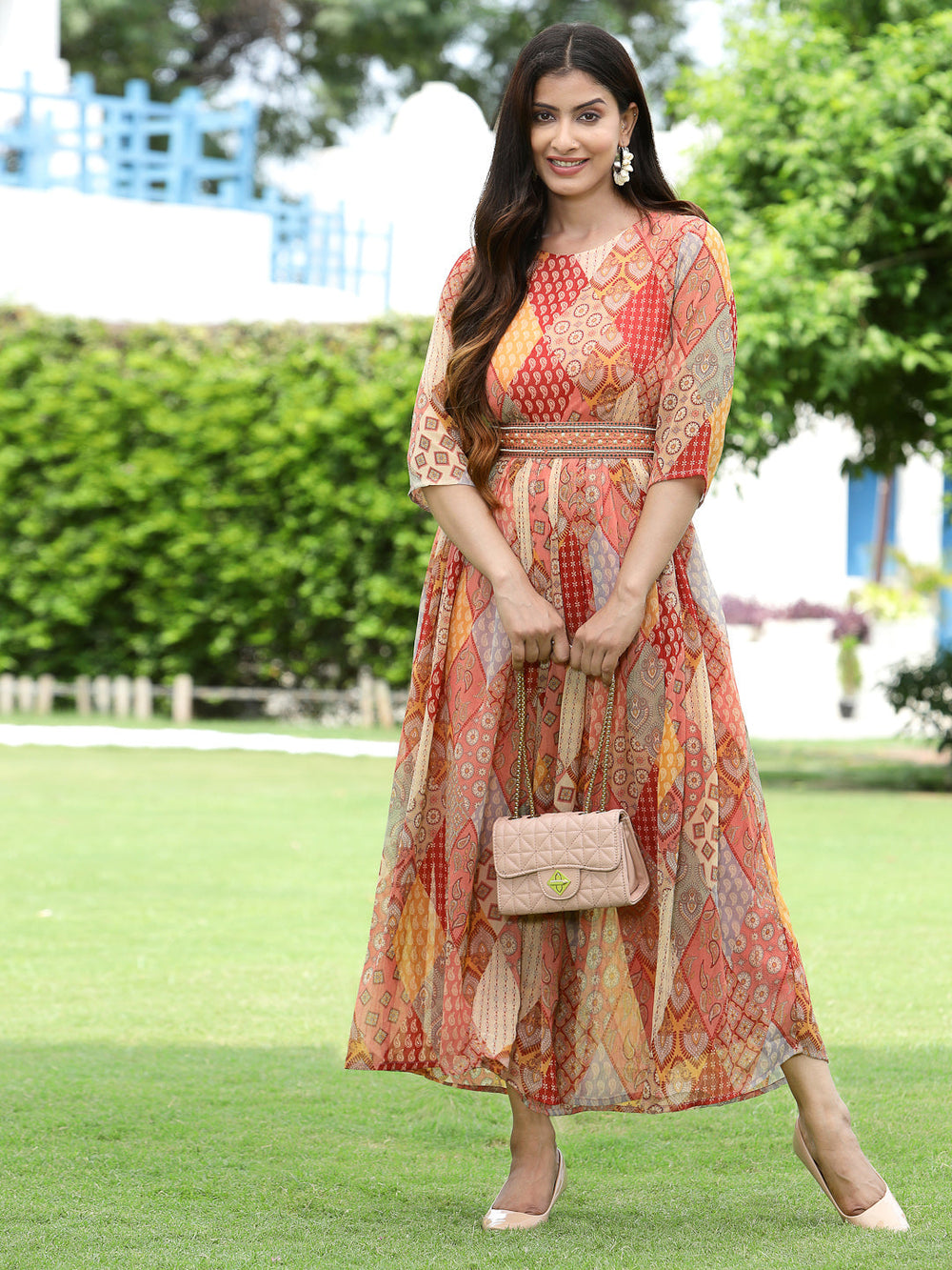 Juniper Multi Chiffon Festive Printed Flared Jump Suit For Women - Swadesiicart