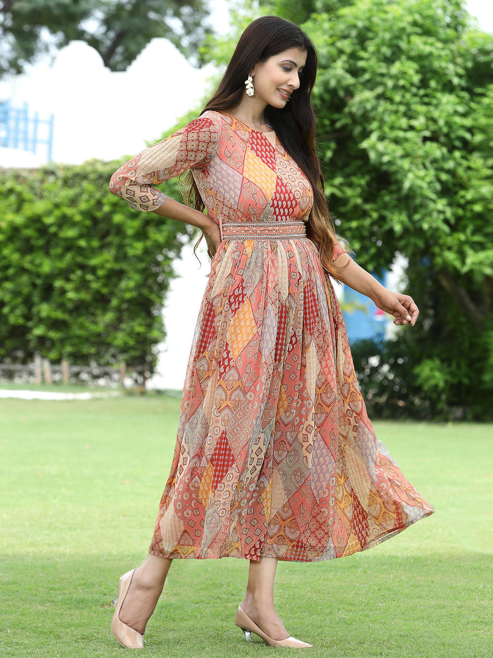 Juniper Multi Chiffon Festive Printed Flared Jump Suit For Women - Swadesiicart