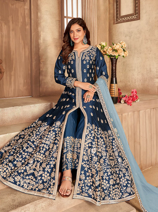 Myra Navy Blue Art Silk Embroidered Anarkali Suit | Swadesiicart