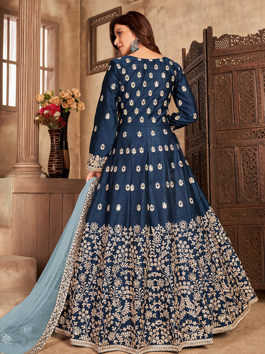 Myra Navy Blue Art Silk Embroidered Anarkali Suit | Swadesiicart