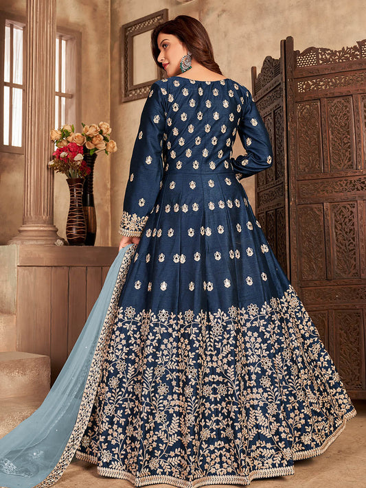 Myra Navy Blue Art Silk Embroidered Anarkali Suit | Swadesiicart
