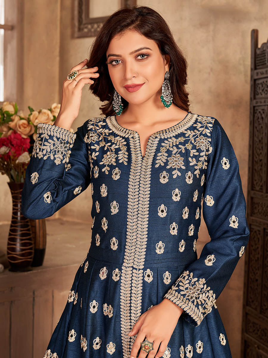 Myra Navy Blue Art Silk Embroidered Anarkali Suit | Swadesiicart