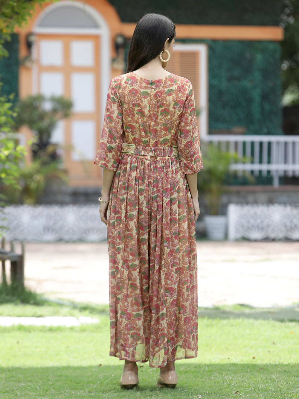 Juniper Fuchsia Chiffon Casual Wear Printed Flared Jumpsuit - Swadesiicart