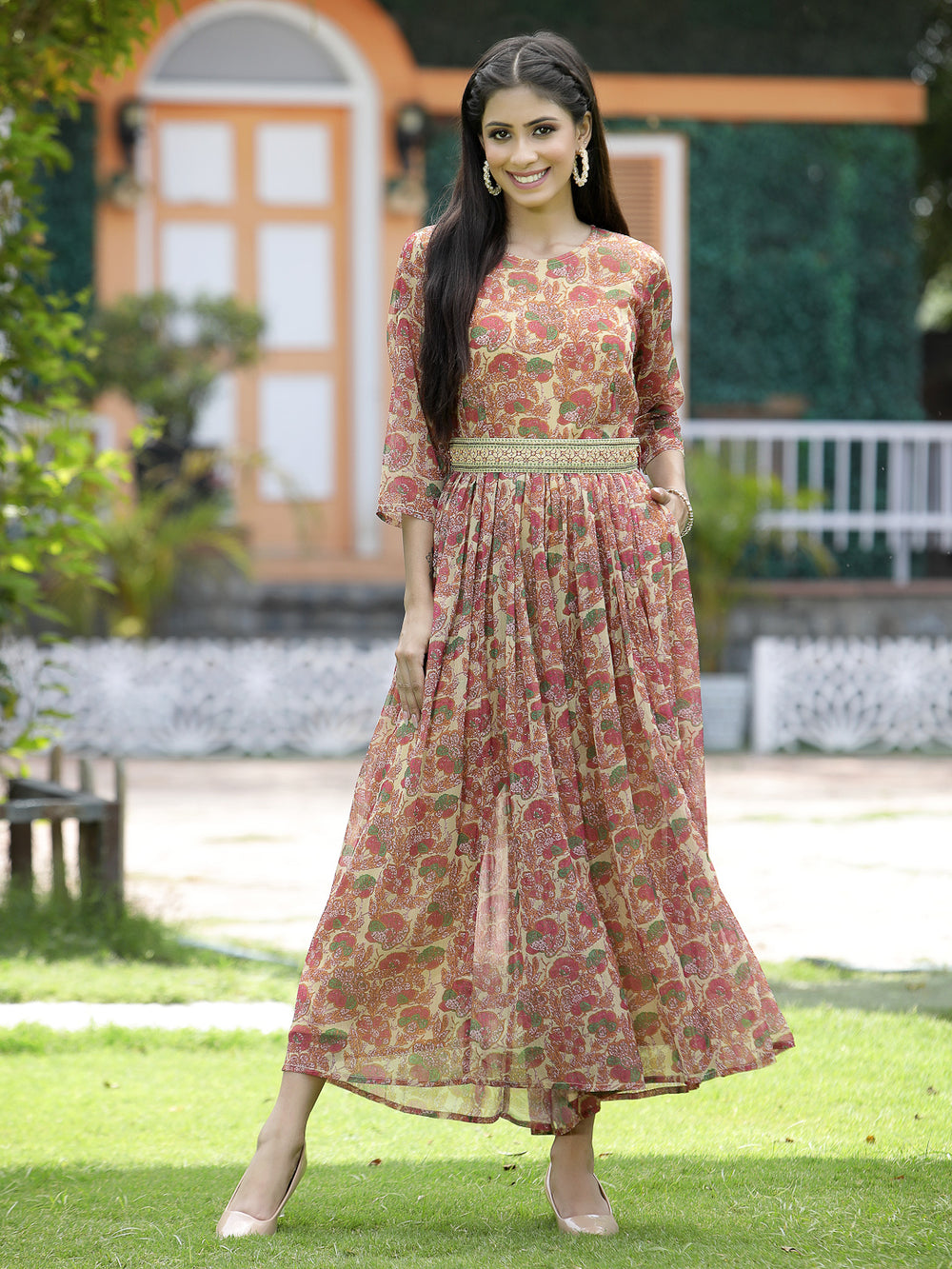 Juniper Fuchsia Chiffon Casual Wear Printed Flared Jumpsuit - Swadesiicart