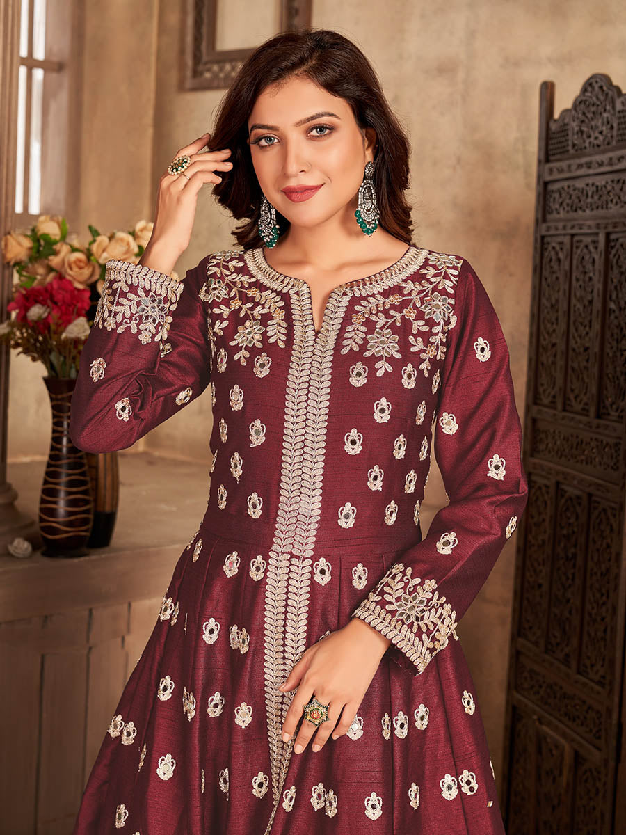 Myra Red Art Silk Embroidered Anarkali Suit | Swadesiicart
