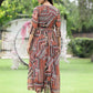 Juniper Brown Multi Chiffon Festive Printed Flared Jump Suit For Women - Swadesiicart