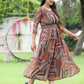 Juniper Brown Multi Chiffon Festive Printed Flared Jump Suit For Women - Swadesiicart