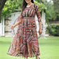 Juniper Brown Multi Chiffon Festive Printed Flared Jump Suit For Women - Swadesiicart