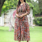 Juniper Brown Multi Chiffon Festive Printed Flared Jump Suit For Women - Swadesiicart