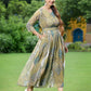 Juniper Green Multi Chiffon Festive Printed Flared Jump Suit For Women - Swadesiicart