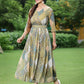 Juniper Green Multi Chiffon Festive Printed Flared Jump Suit For Women - Swadesiicart