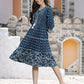 Juniper Women's Blue Rayon Printed Tiered Short Dress | Swadesiicart